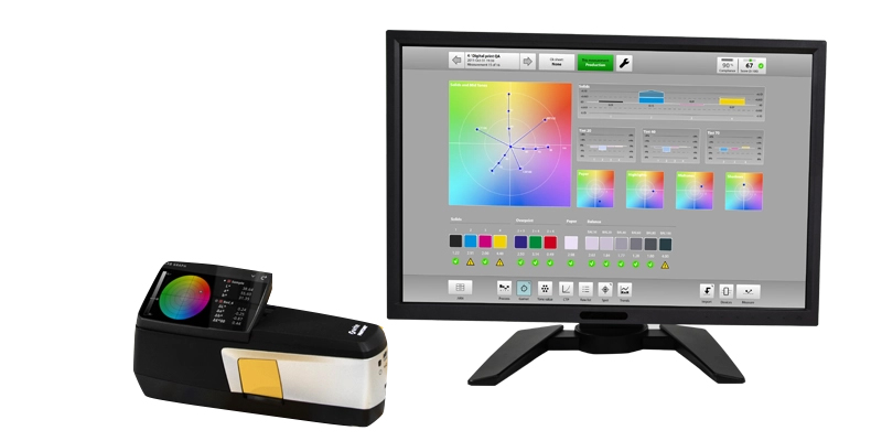 The eXact 2 handheld spectrophotometer paired with MeasureColor software, enabling converters to accurately measure and maintain the PANTONE Color of the Year 2026, Cloud Dancer, throughout production.
